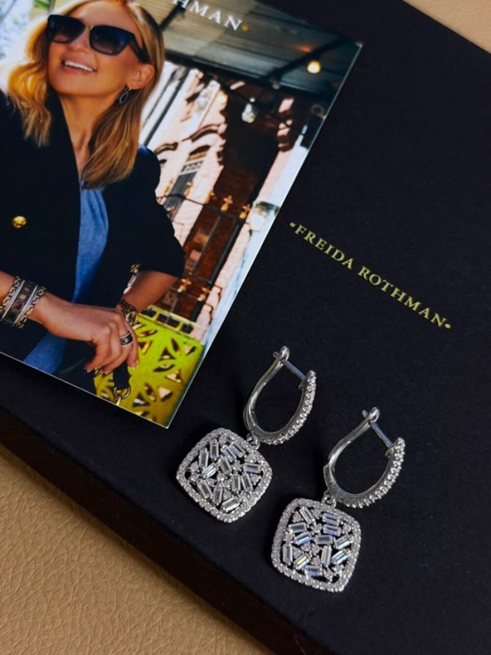 FREIDA ROTHMAN VAULT - Scattered Stones with Clear Stones Silver Drop Earrings